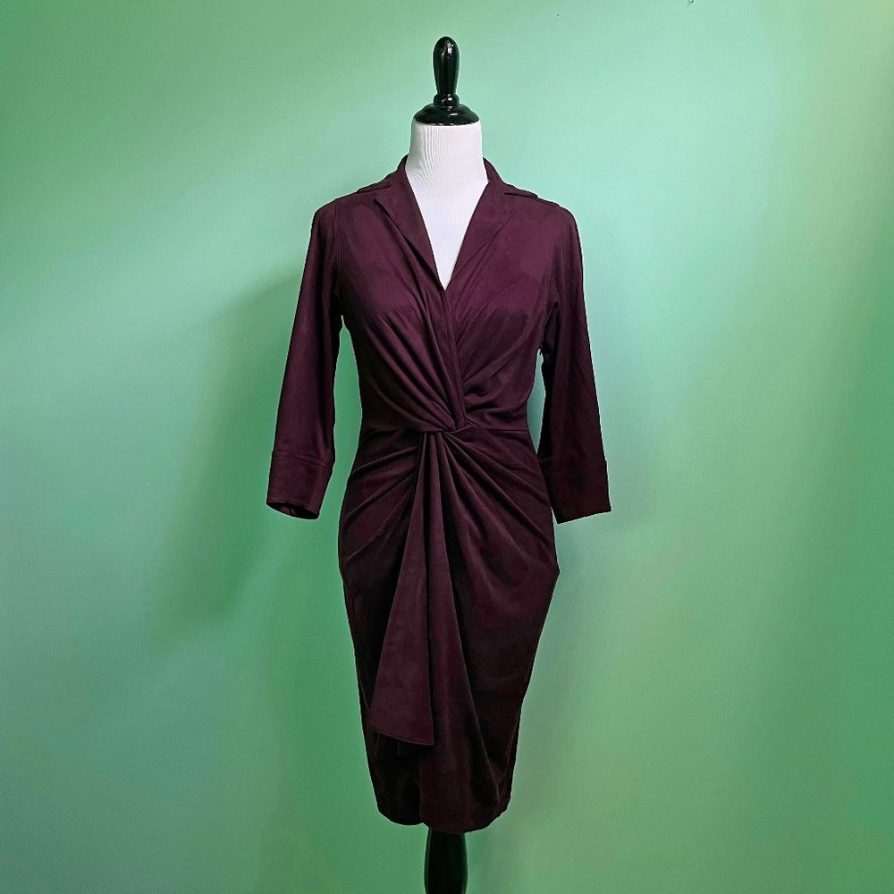 Plum Purple Twist Microsuede 3/4 Sleeve Sheath Dress